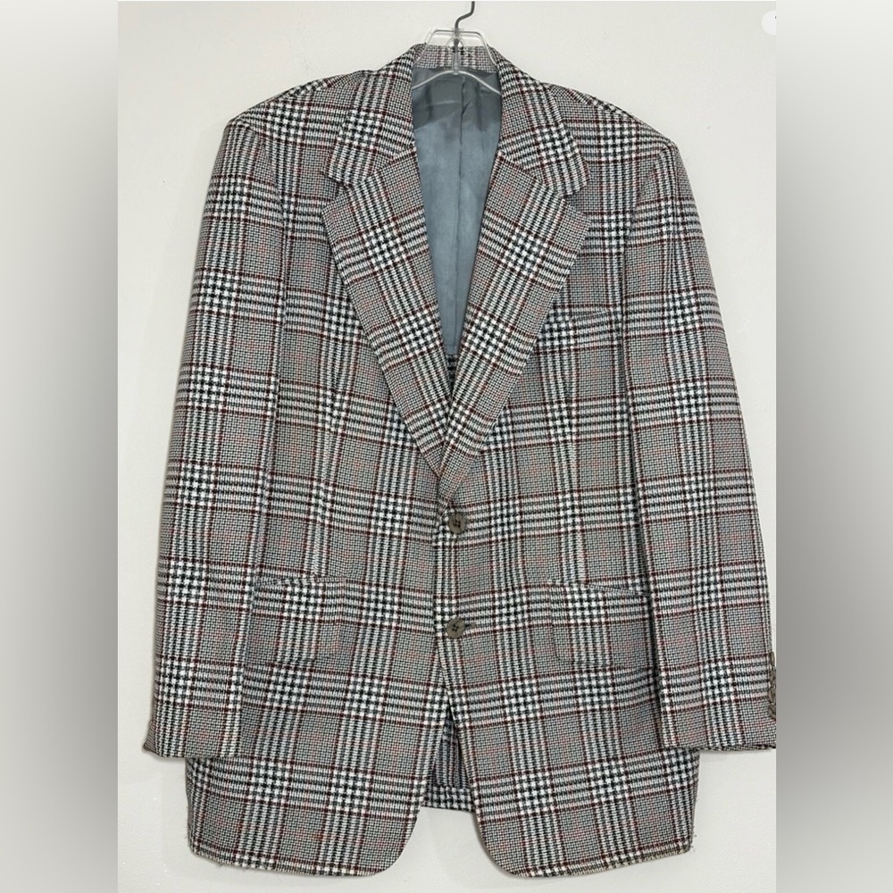 Vintage 70s BOLD PLAID suit jacket blazer checkered red white black size 42R